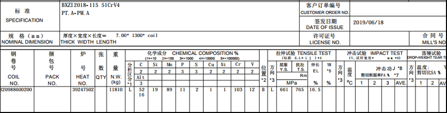 51CrV4宝钢梅钢质保书